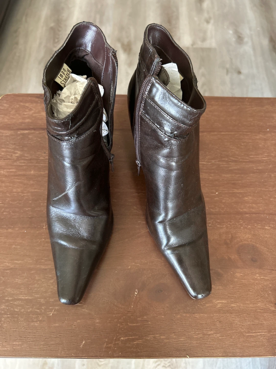 Brown pointed toe ankle boots