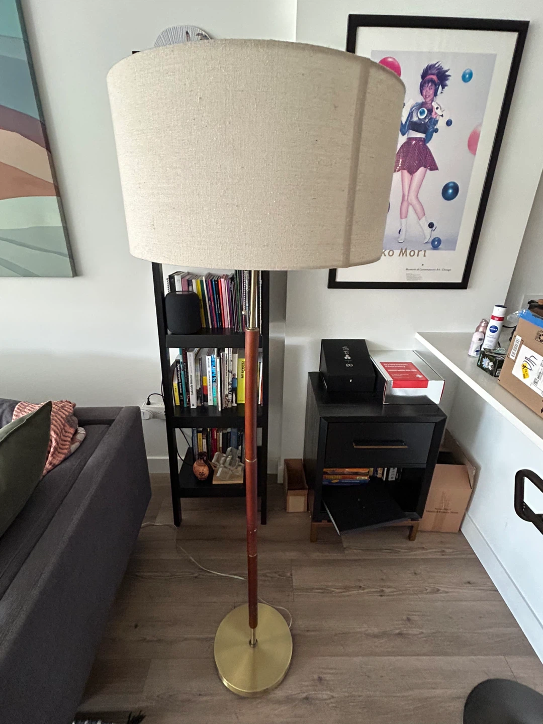Midcentury Floor Lamp with Tan Shade