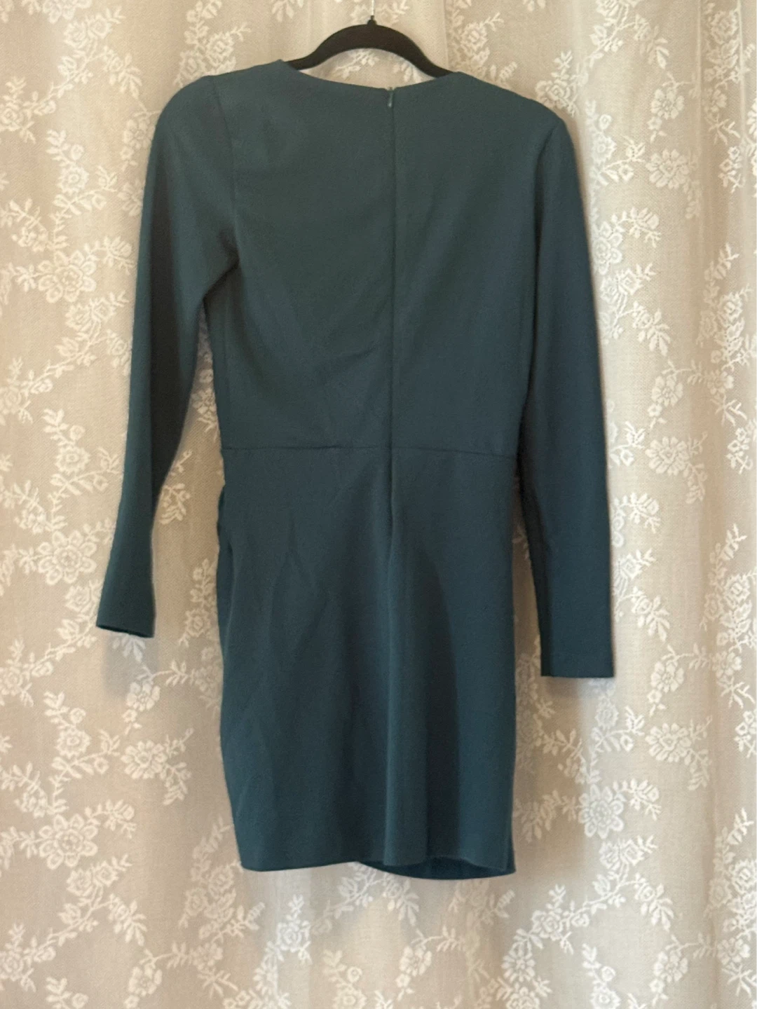 ZARA Long Sleeve Ruched Mini Dress - Teal - Size M - photo 3