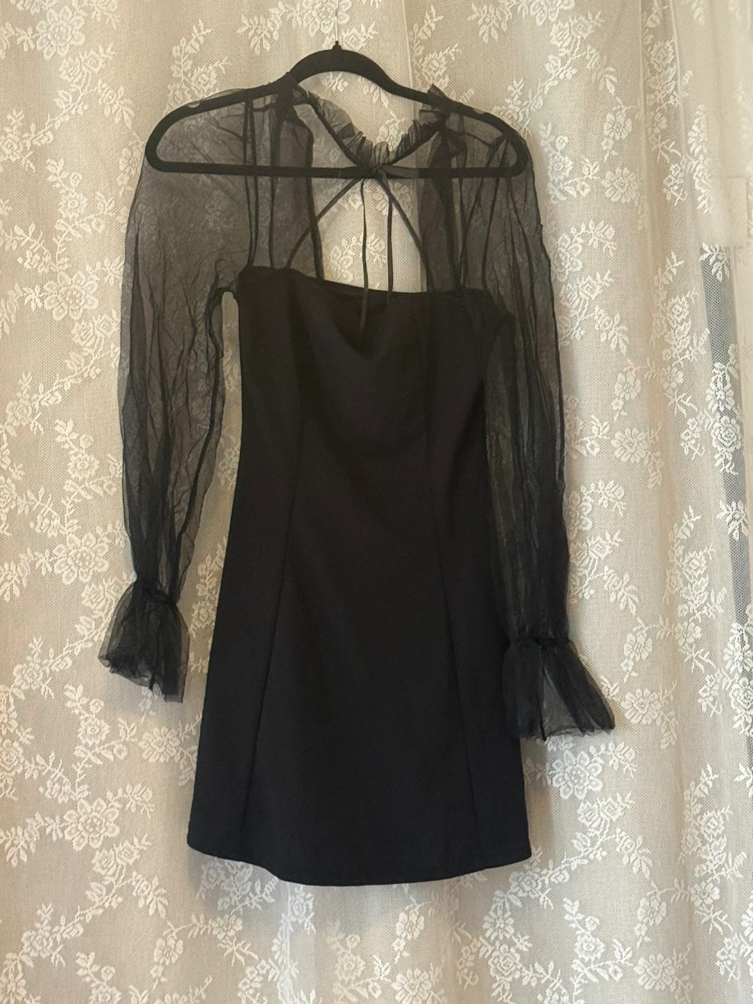 Black Sheer Sleeve Mini Dress