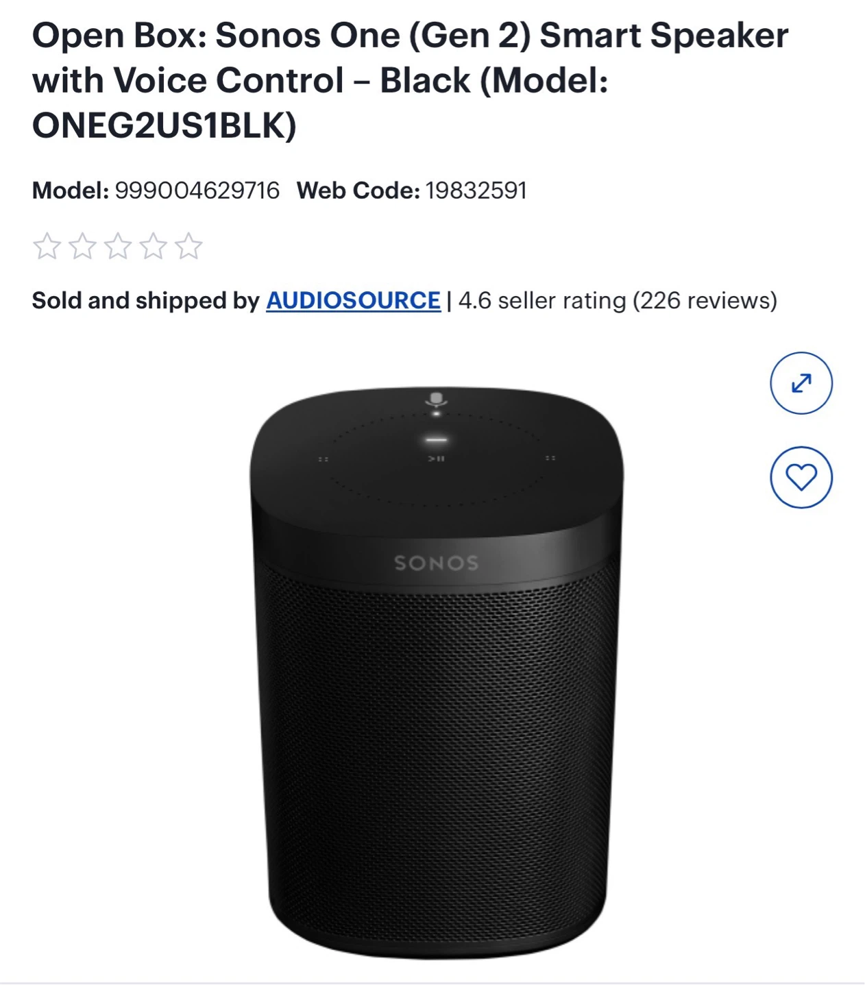 Sonos One (Gen 2) Smart Speaker - Black - photo 2