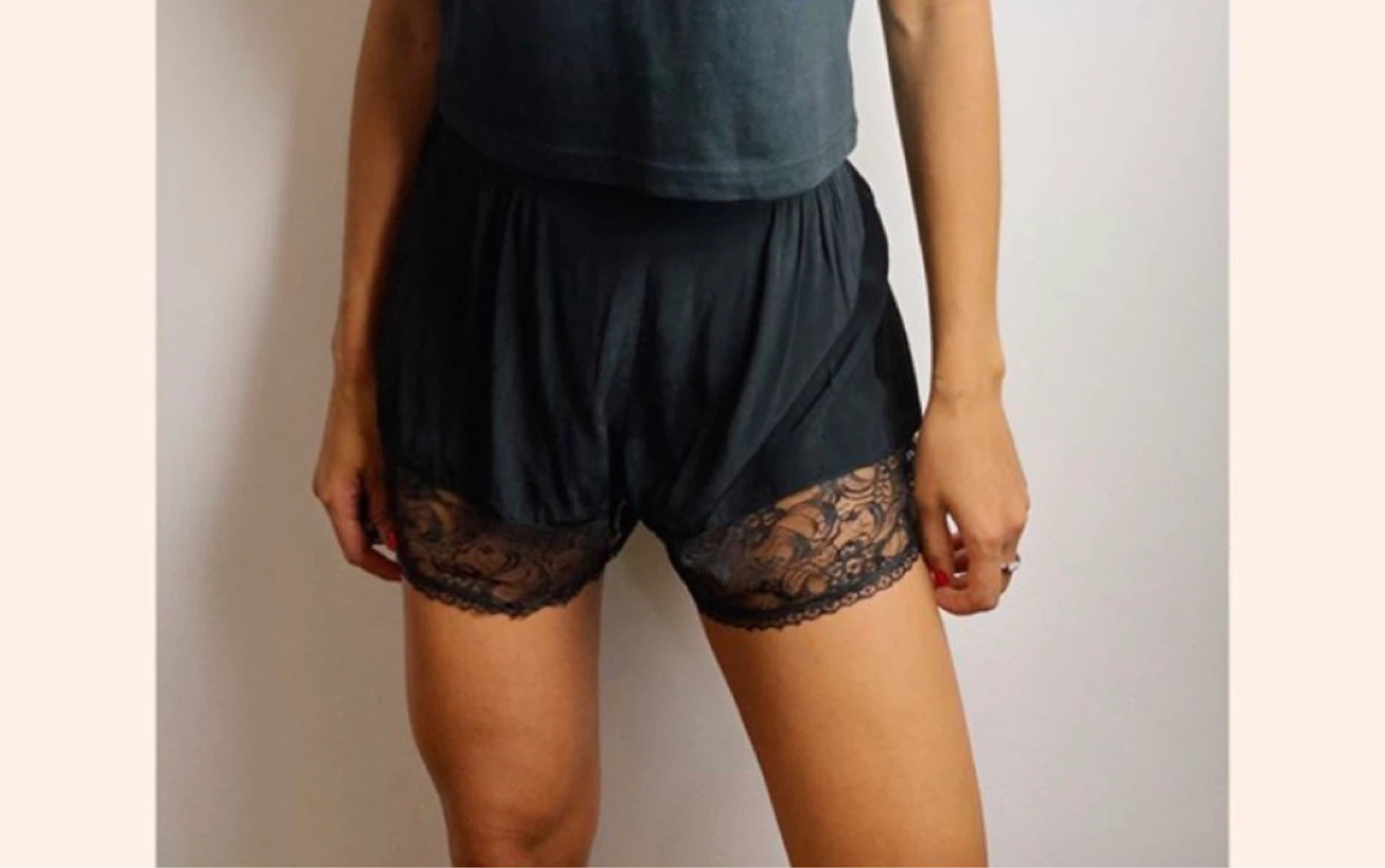 Black lace trim sleep shorts
