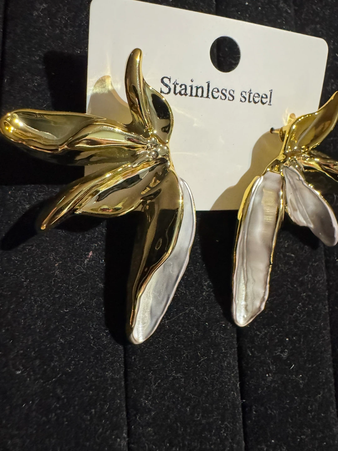 Gold and Silver Tone Floral Earrings - Stainless Steel
