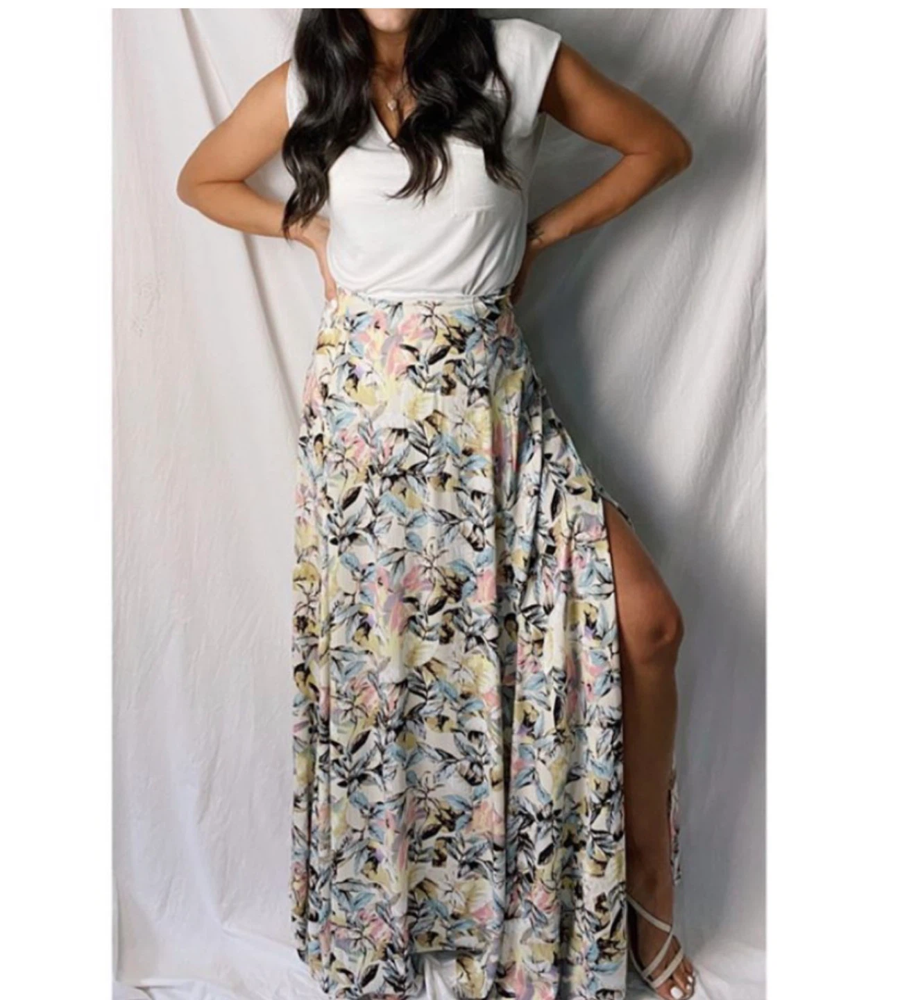Floral Maxi Skirt with High Slit