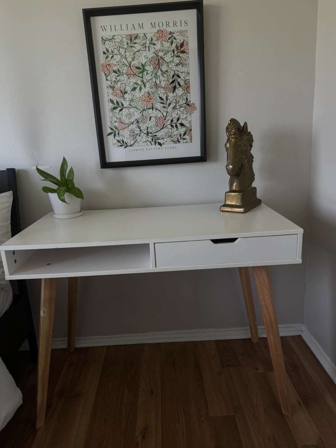 White Desk with Drawer and Open Shelf - photo 2