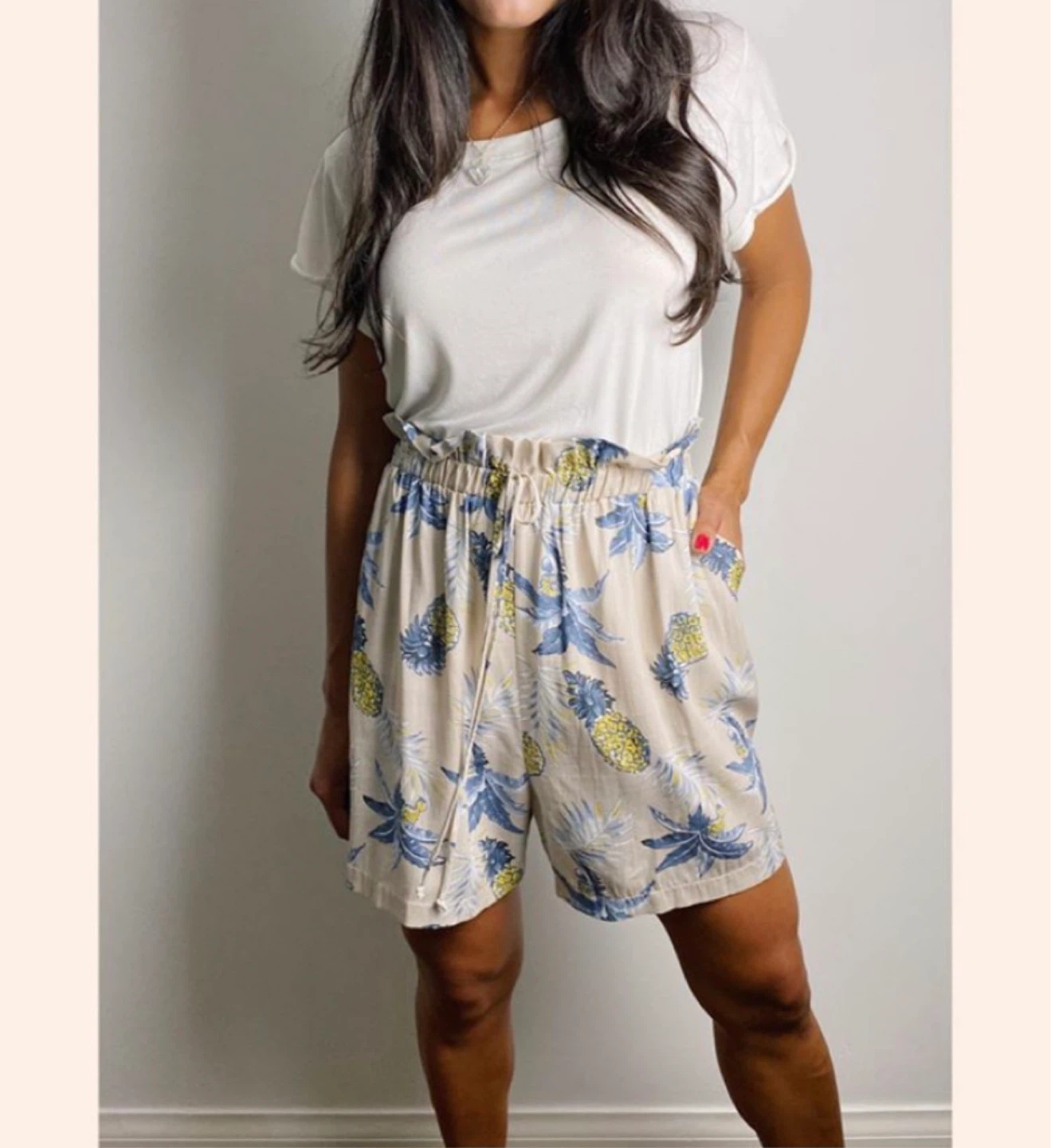 Women's Pineapple Print Paperbag Waist Shorts