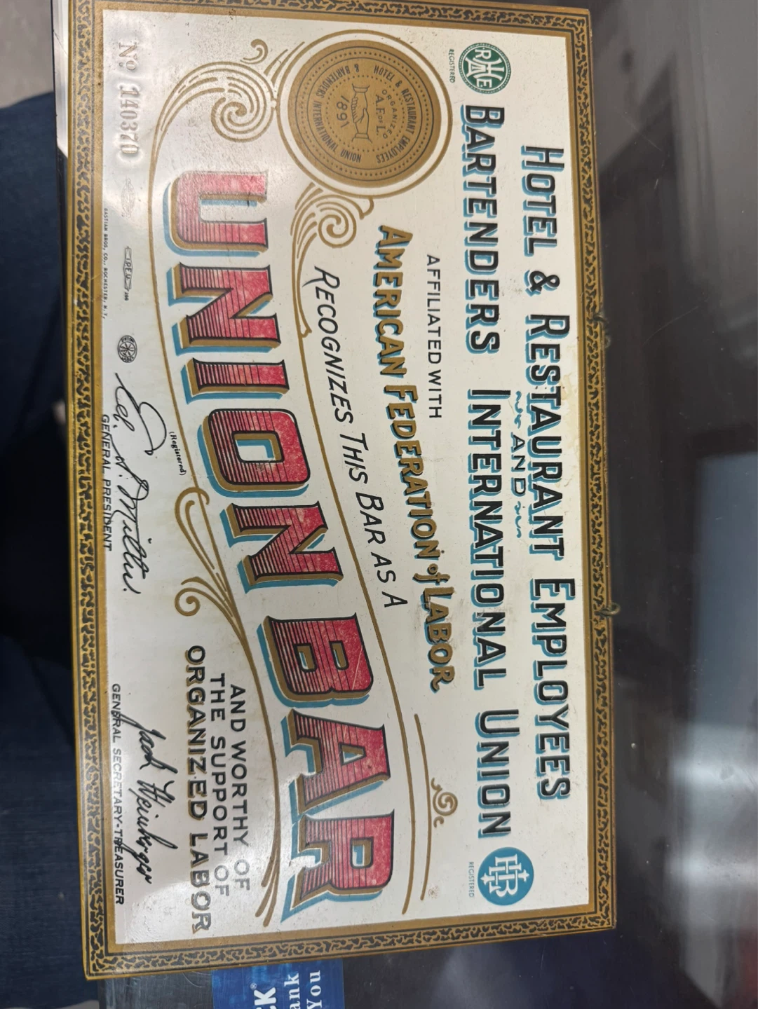 Antique metal placard