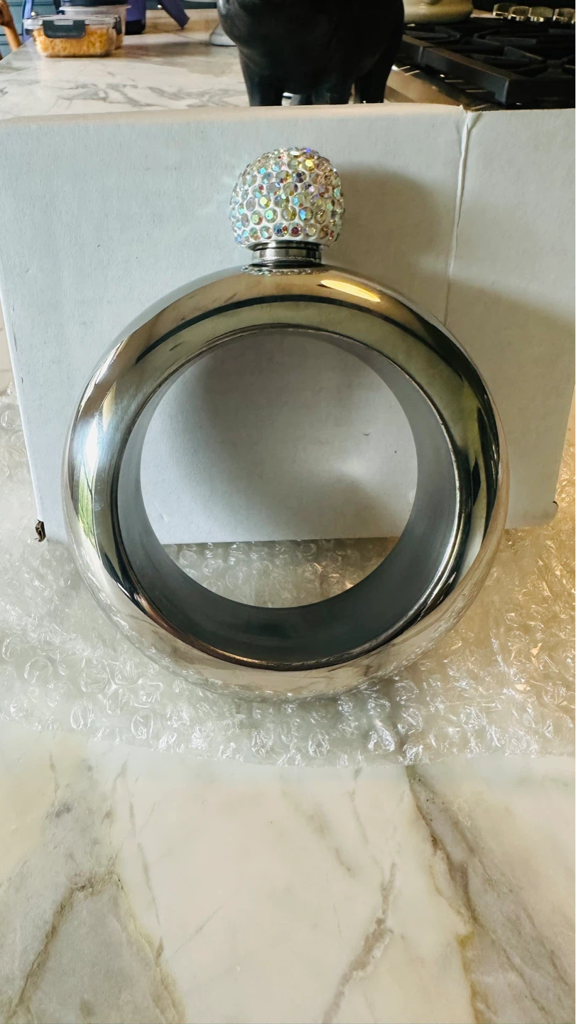 Stainless Steel Flask Bracelet with Rhinestone Cap