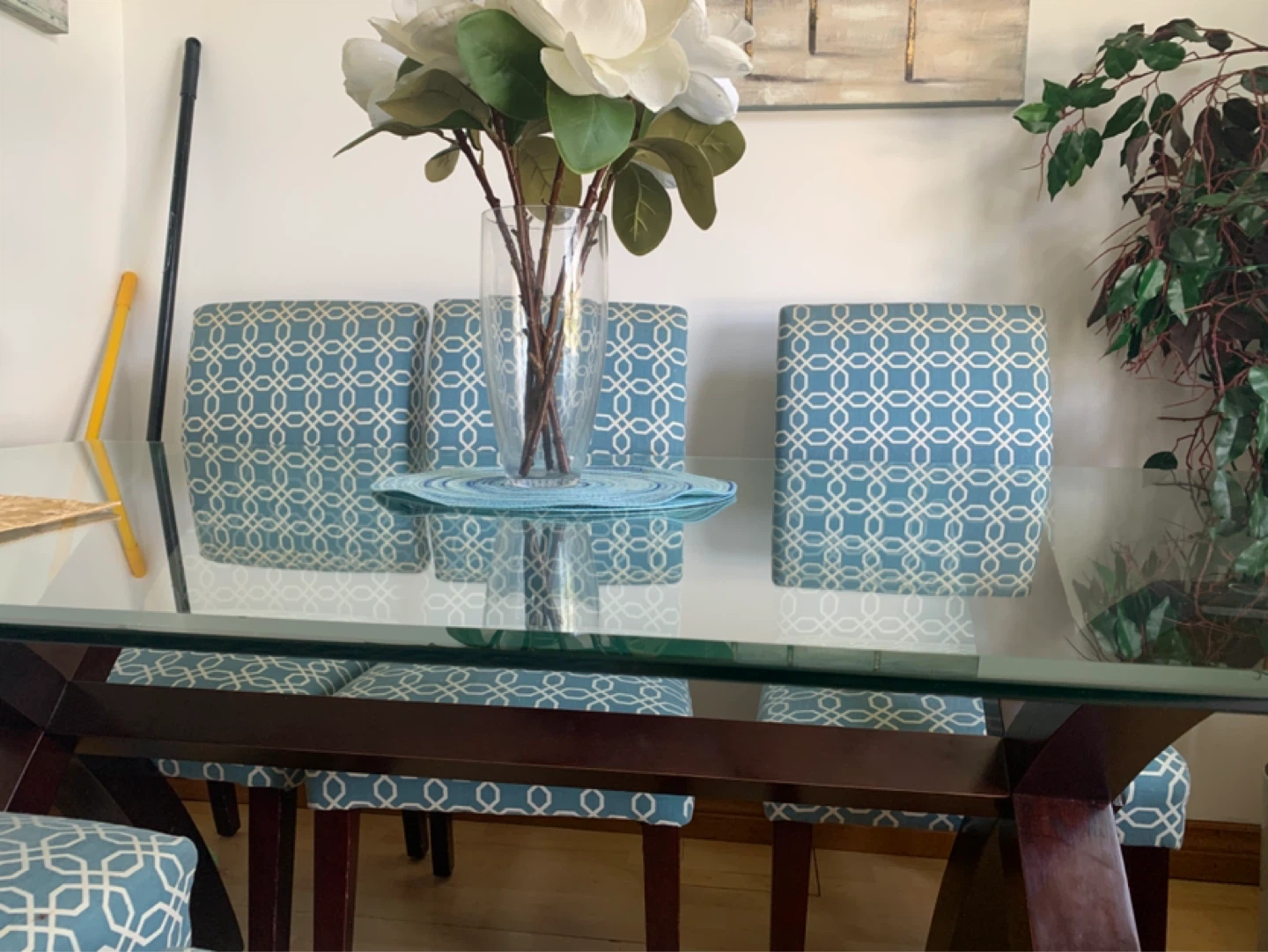 Glass Top Dining Table with 6 Chairs