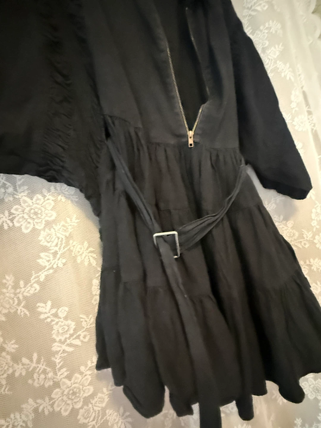 Free People Black Tiered Zipped Mini Dress with Belt - photo 2