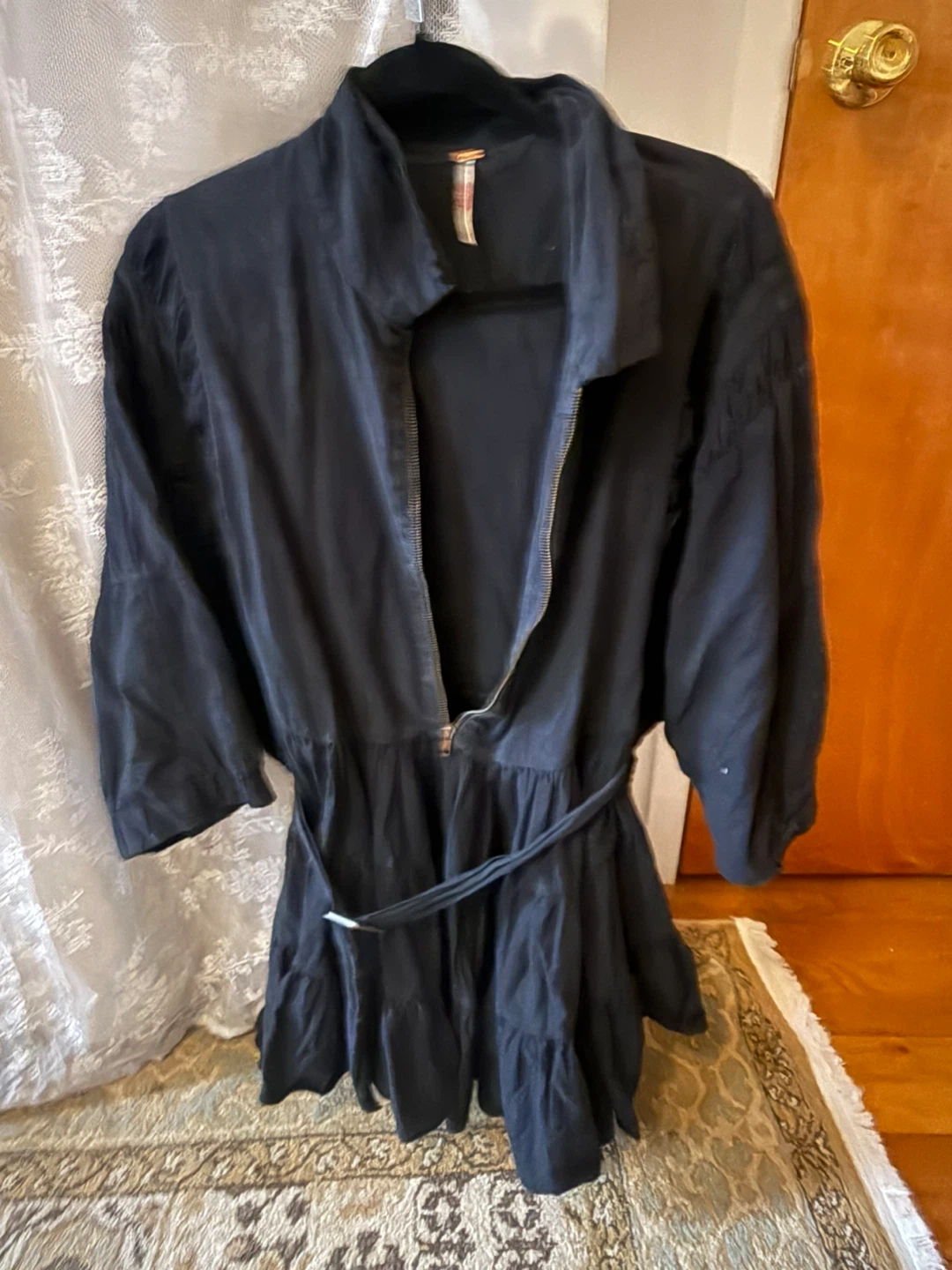 Free People Black Tiered Zipped Mini Dress with Belt - photo 5