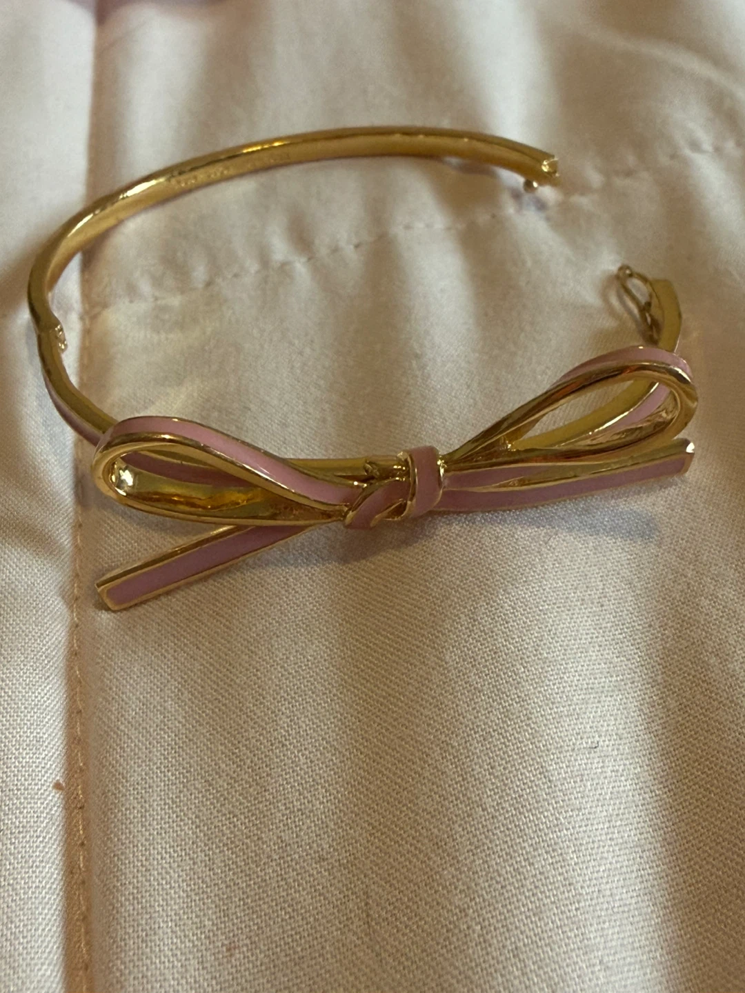 Kate Spade New York Gold Tone Pink Bow Bangle Bracelet