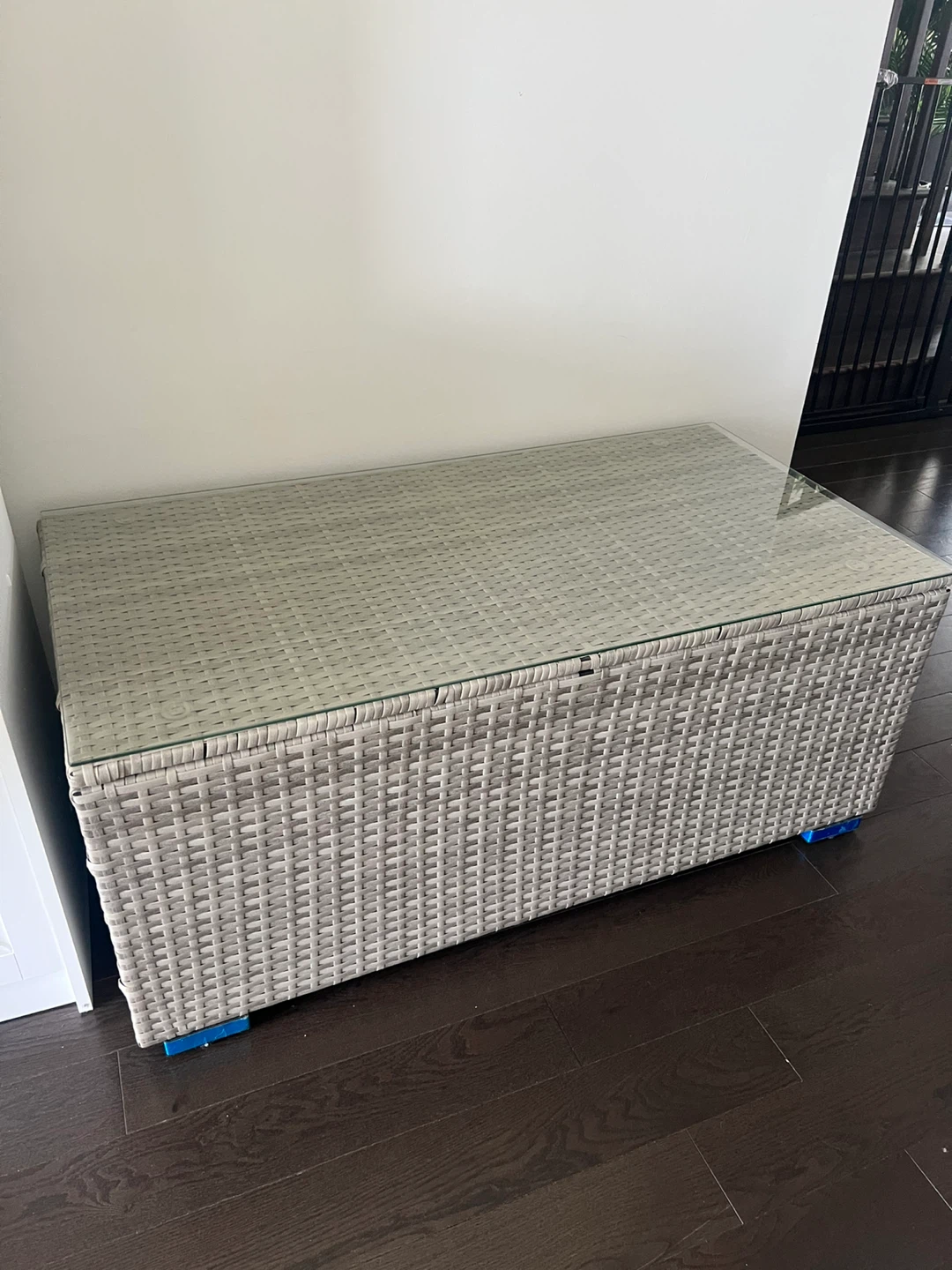 Wicker Storage Coffee Table with Glass Top