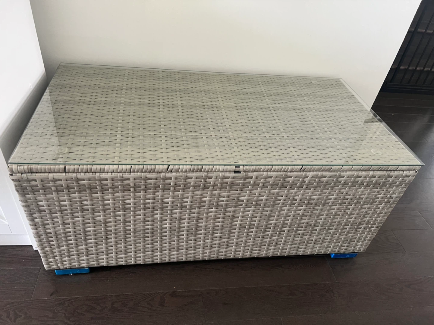 Wicker Storage Coffee Table with Glass Top - photo 2