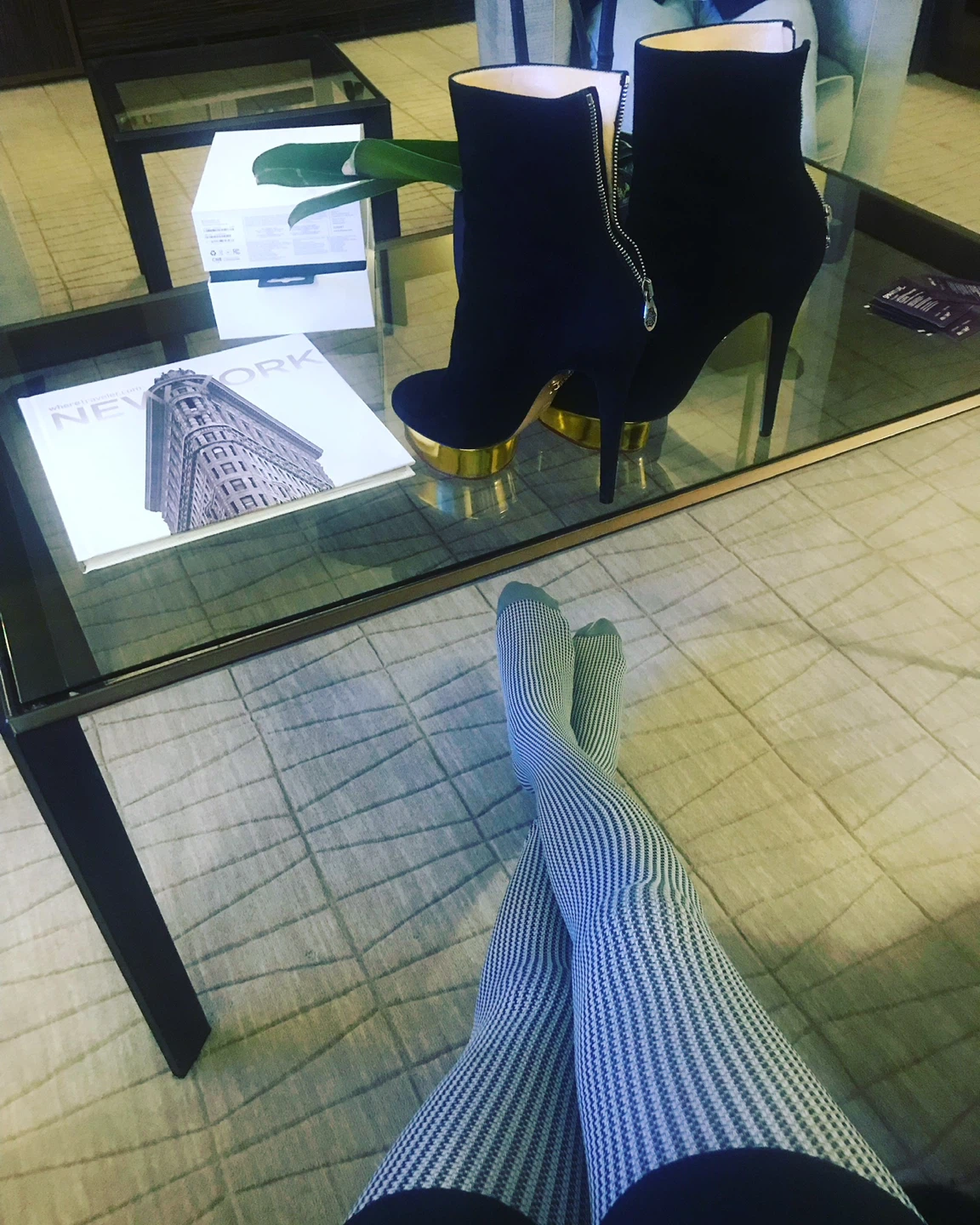 Black Suede High Heel  Boots with Gold Platform