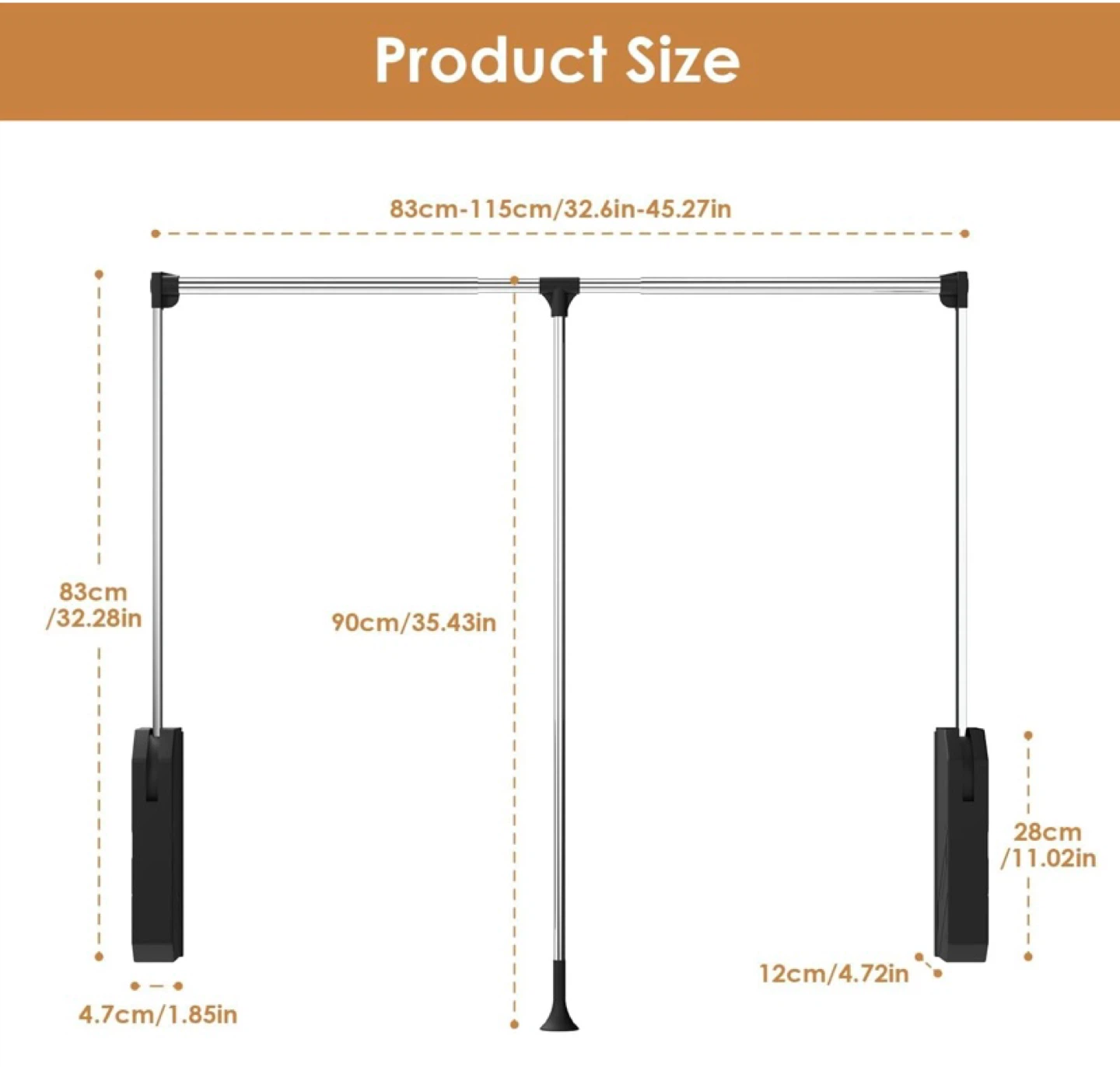 New Pull Down Closet Rod, 32.6-45.2 Inch Adjustable - photo 3