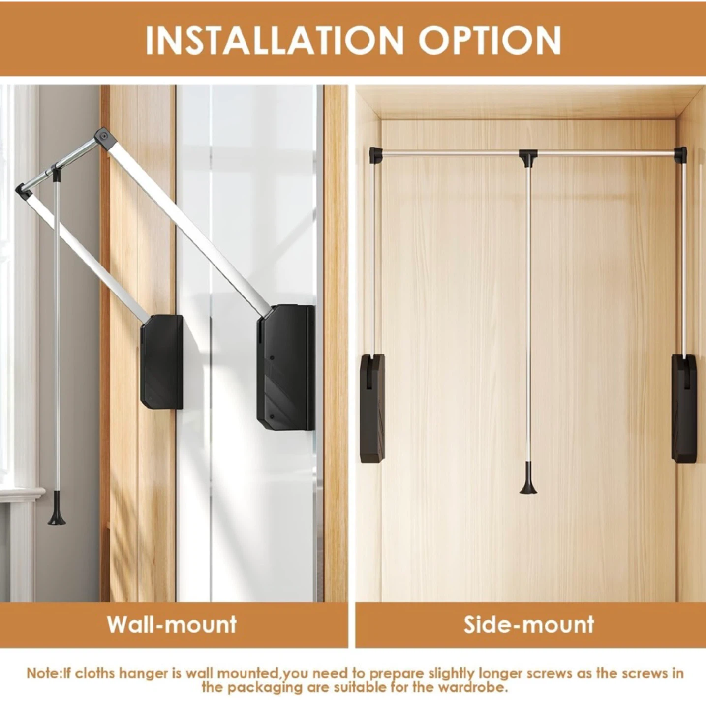 New Pull Down Closet Rod, 32.6-45.2 Inch Adjustable - photo 5