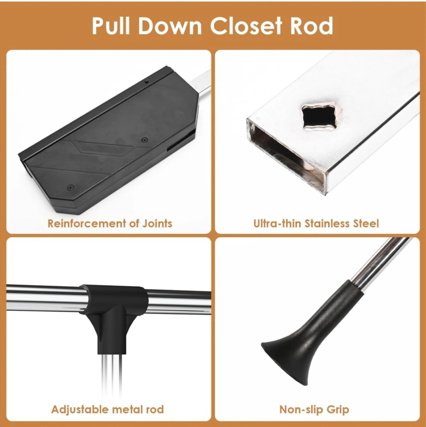 New Pull Down Closet Rod, 32.6-45.2 Inch Adjustable - photo 4