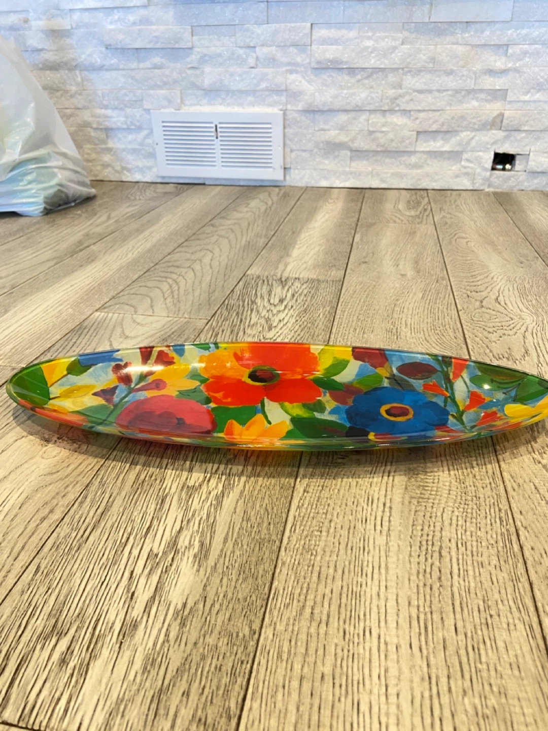 Oval Glass Serving Tray with Floral Design - photo 2