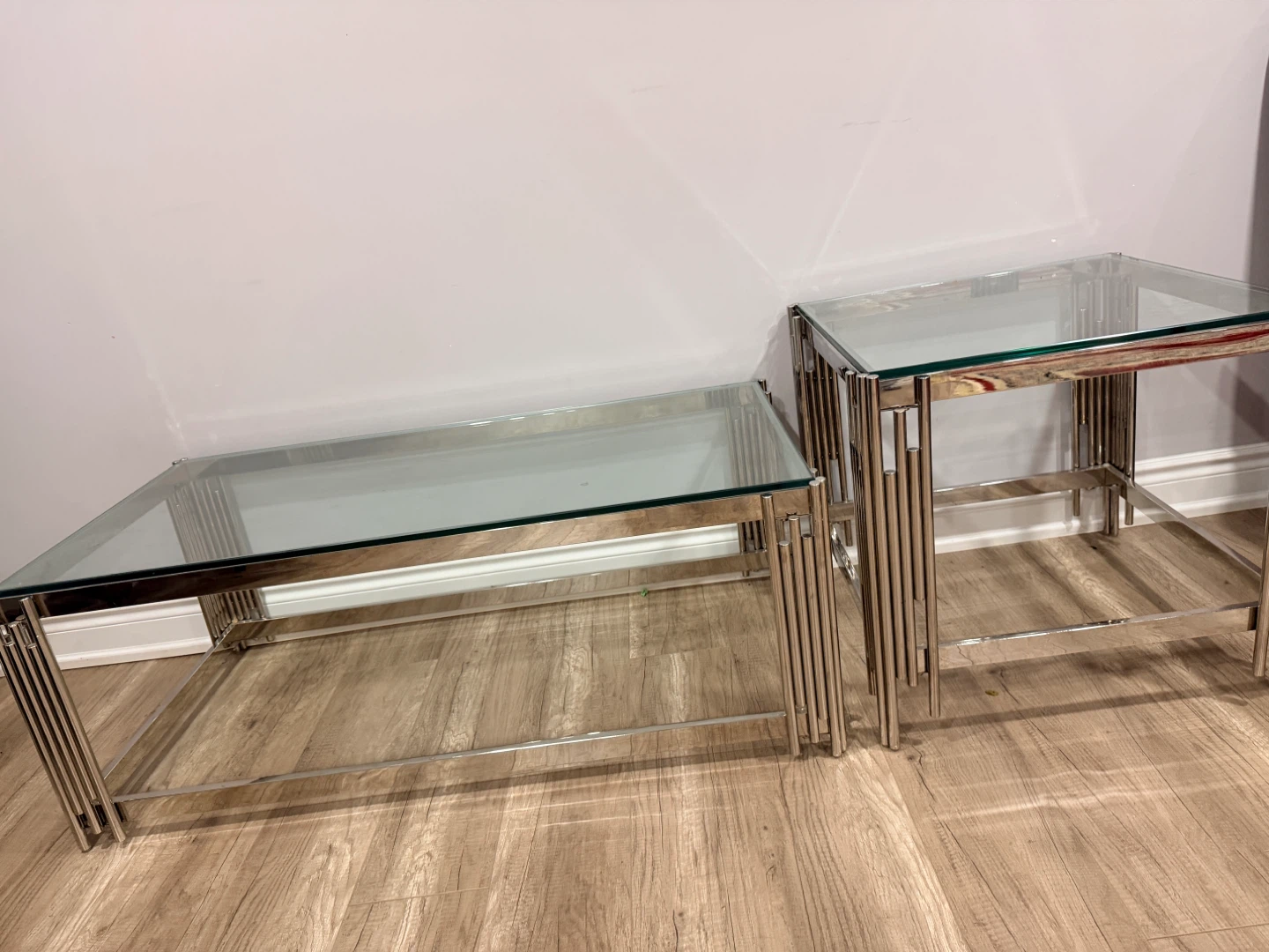 Modern Glass& Chrome Coffee Table+ Side Table Set - photo 4