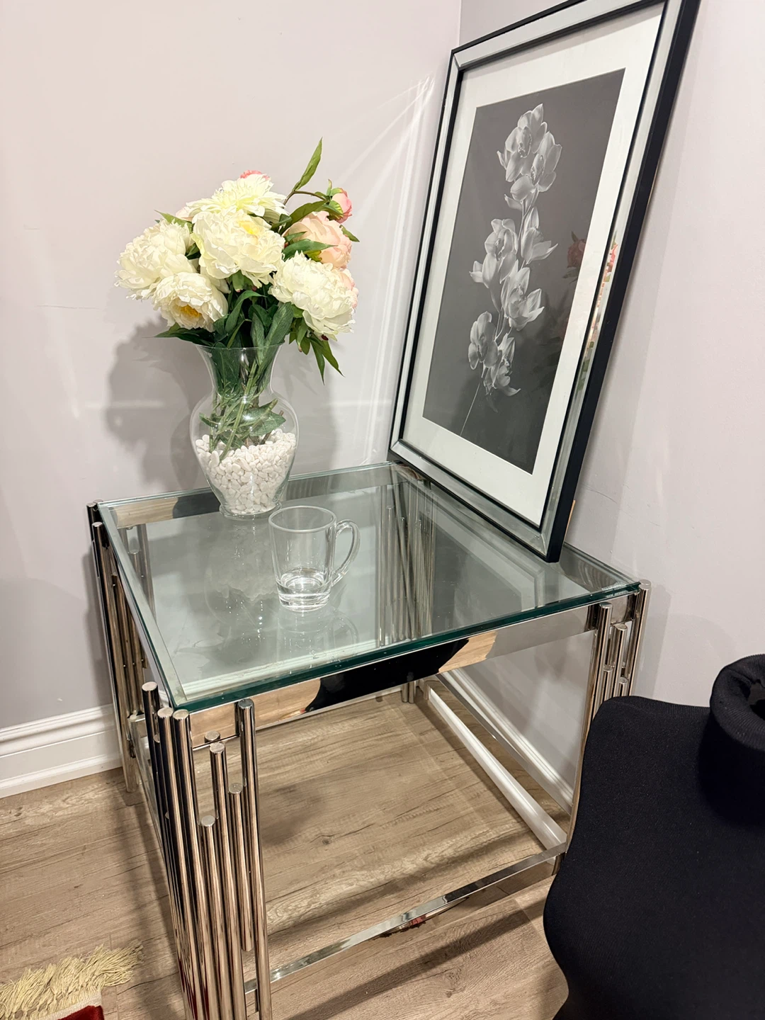 Modern Glass& Chrome Coffee Table+ Side Table Set