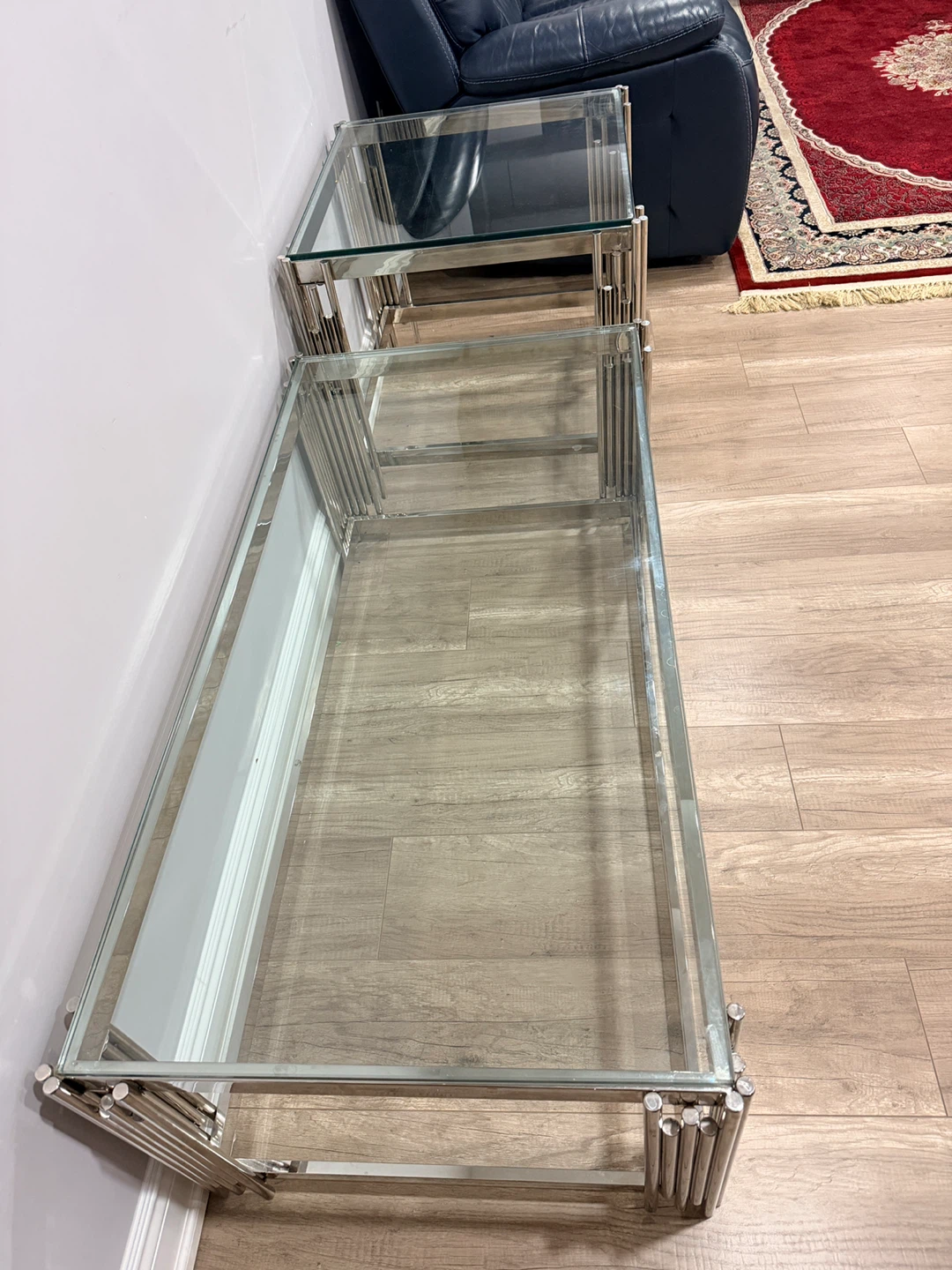 Modern Glass& Chrome Coffee Table+ Side Table Set - photo 2