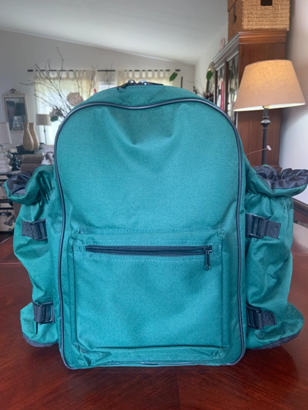 Green Picnic Backpack with Utensils and Plates
