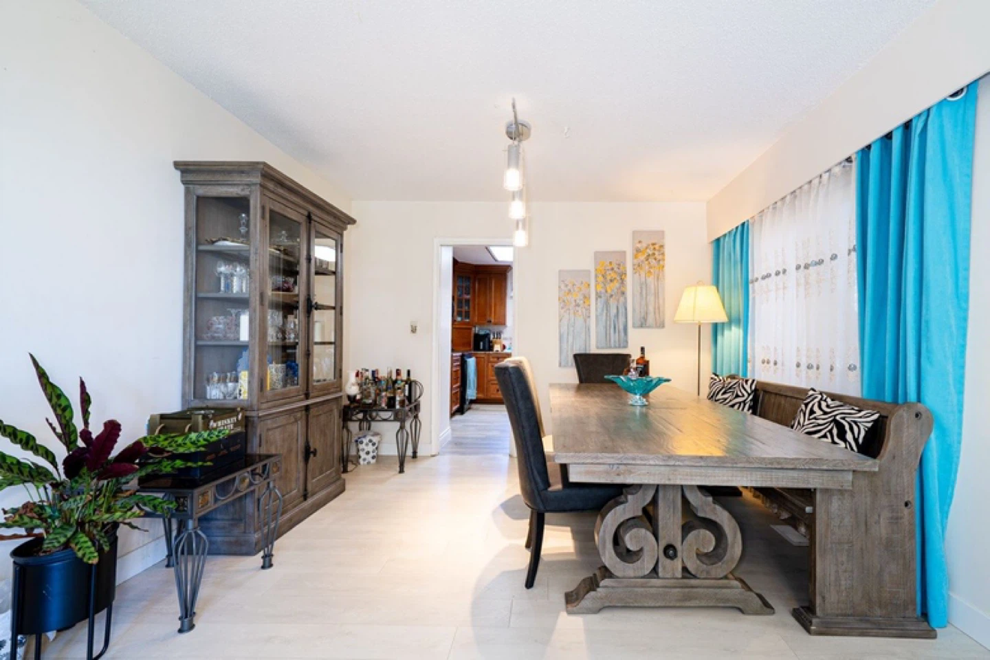 Rustic Wooden Dining Table with Bench Seating
