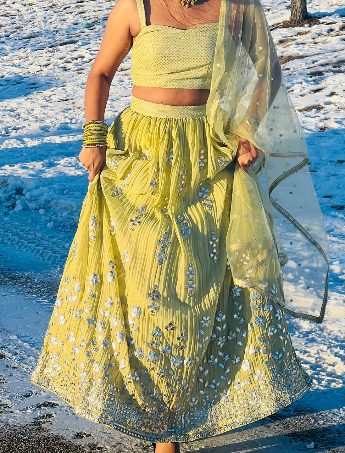 Women's Light Green Embroidered Lehenga Choli with Dupatta - photo 2