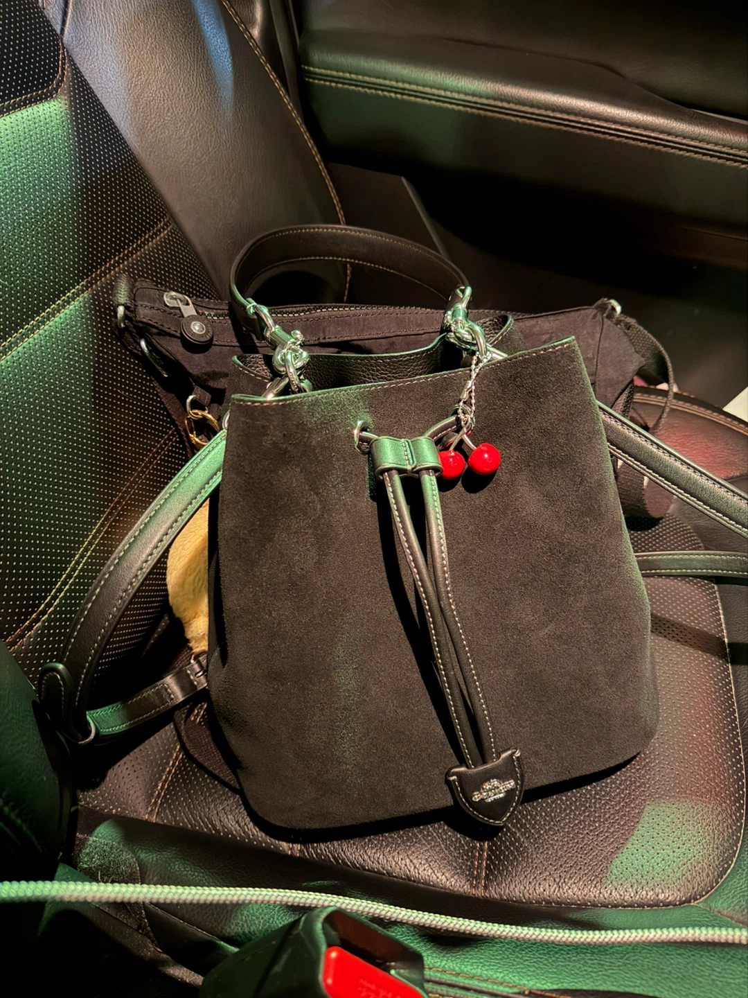 Coach Suede Bucket Bag with Cherry Charm and Cardholder - photo 2