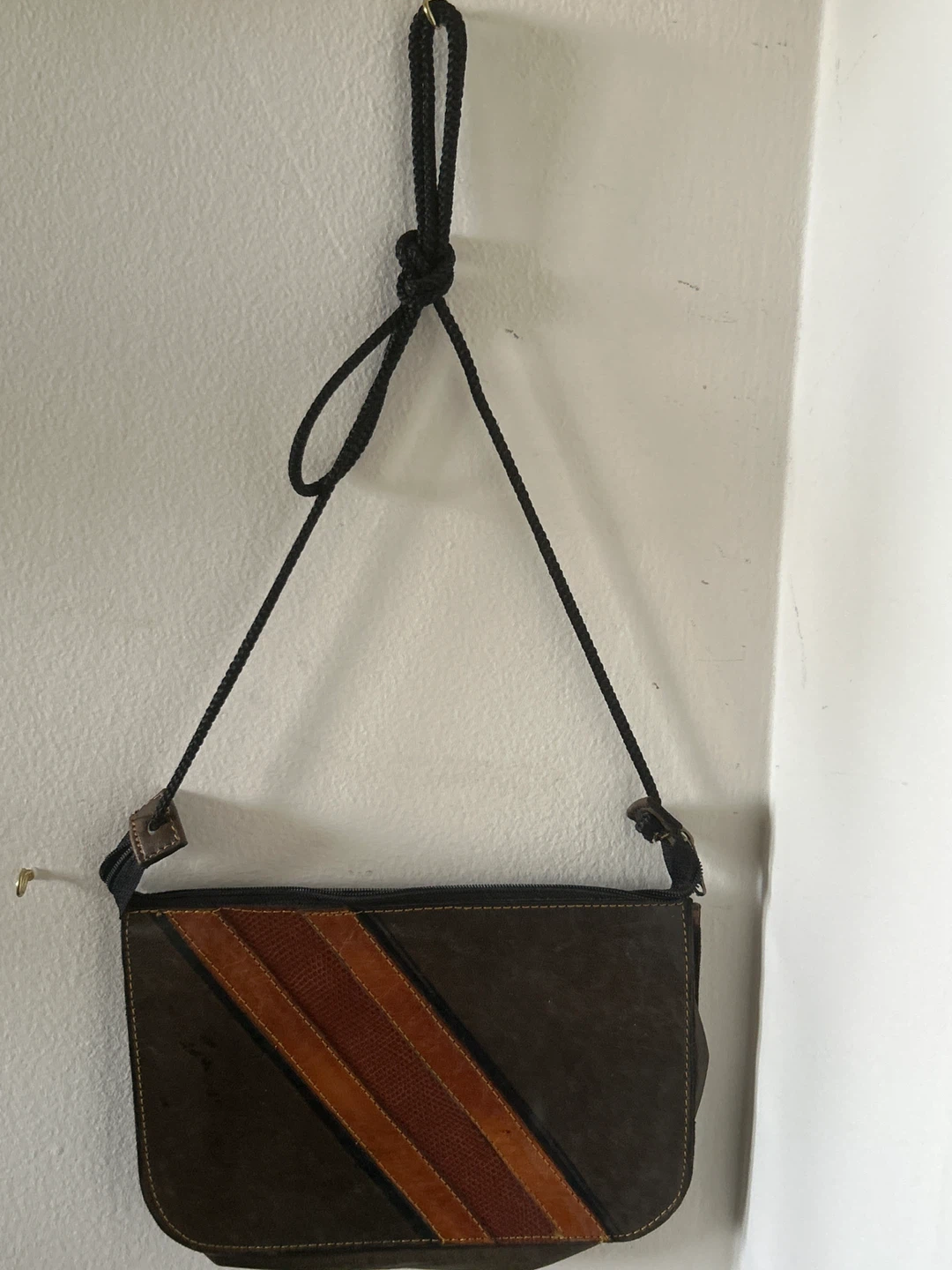 Vintage Suede and Leather Patchwork Crossbody Bag
