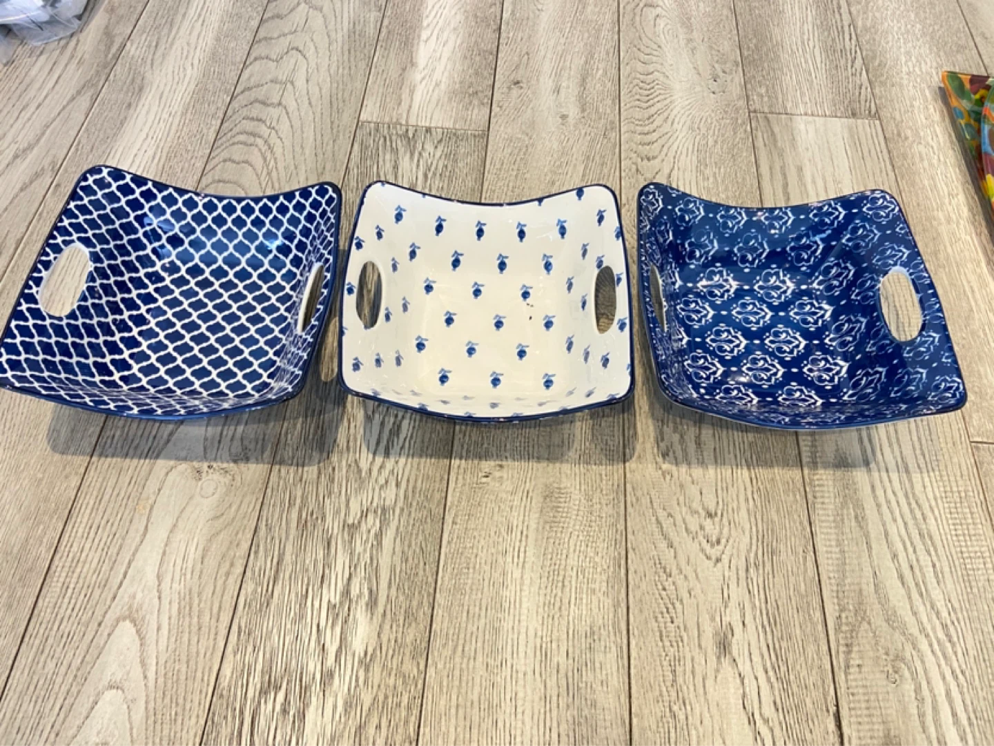 Set of 3 Blue and White porcelain Serving Bowls