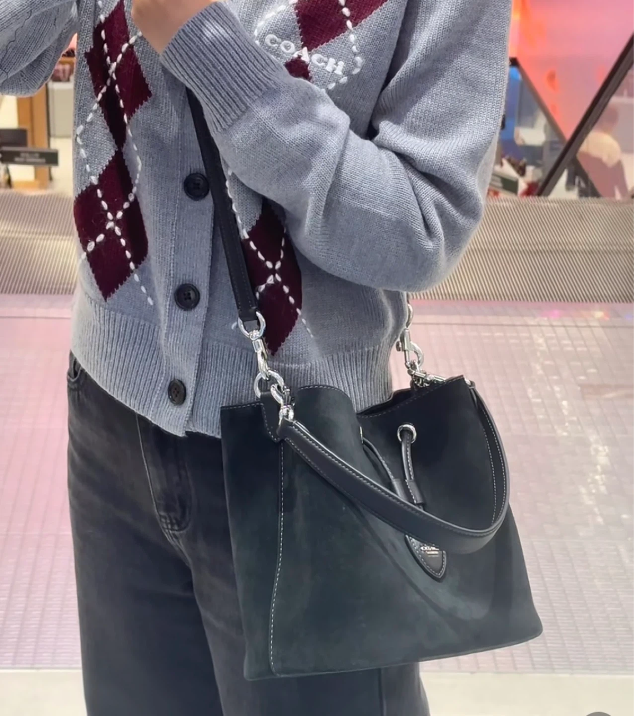 Coach Suede Bucket Bag with Cherry Charm and Cardholder - photo 4