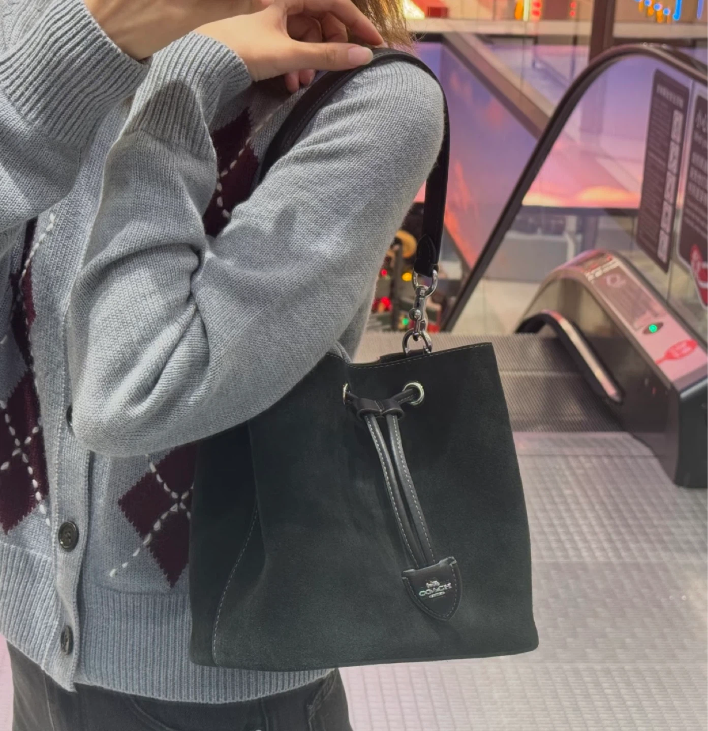 Coach Suede Bucket Bag with Cherry Charm and Cardholder - photo 5