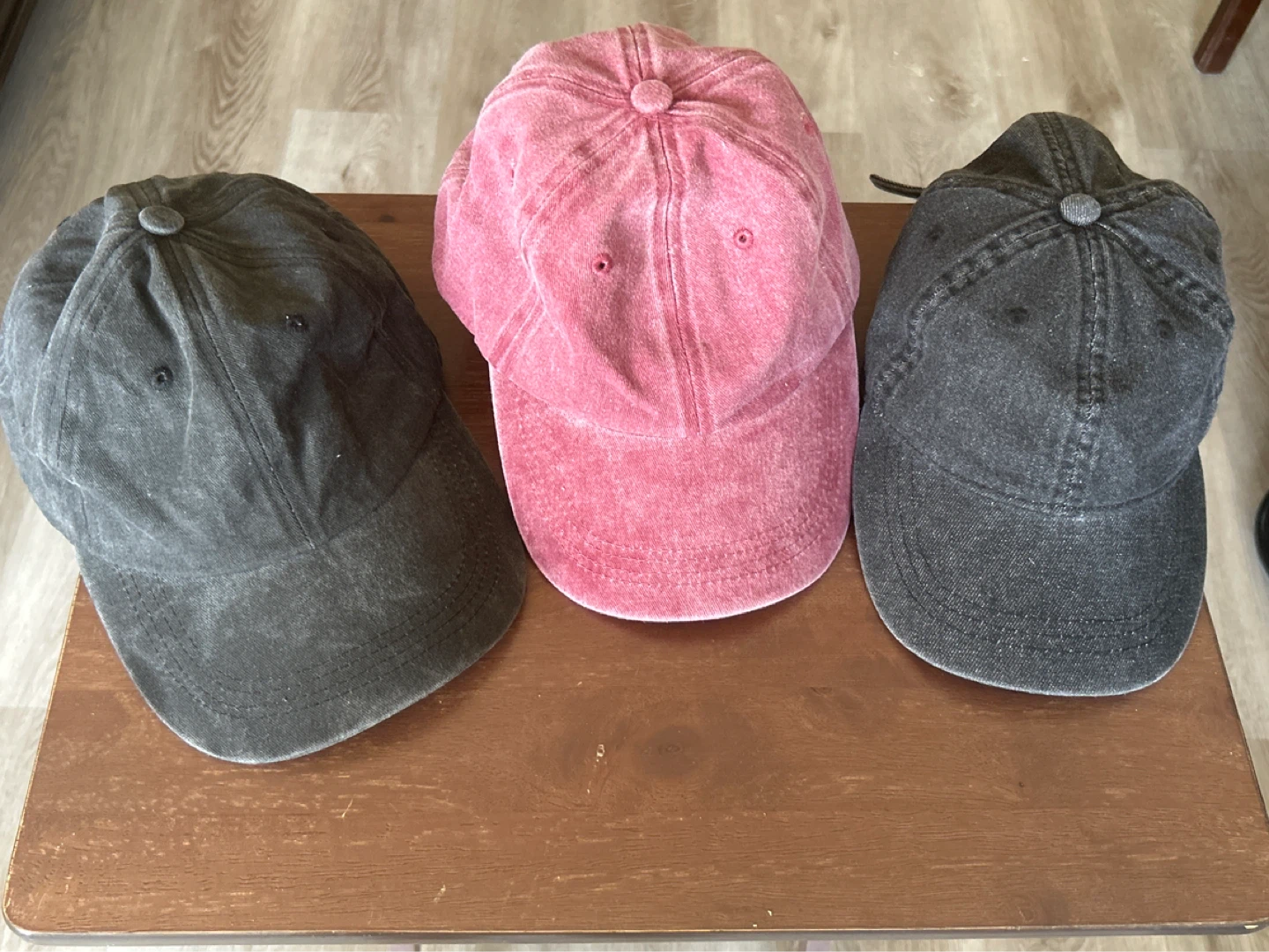 Three Baseball Caps (Pink, Grey, Black)