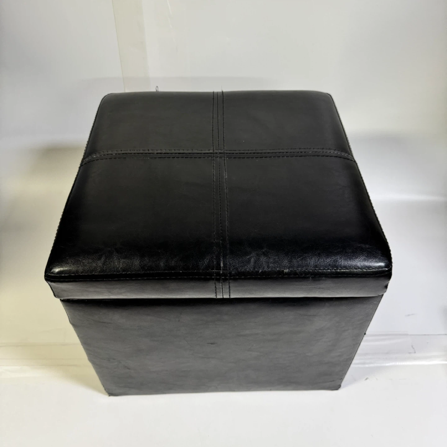 Black Faux Leather Storage Ottoman Footrest