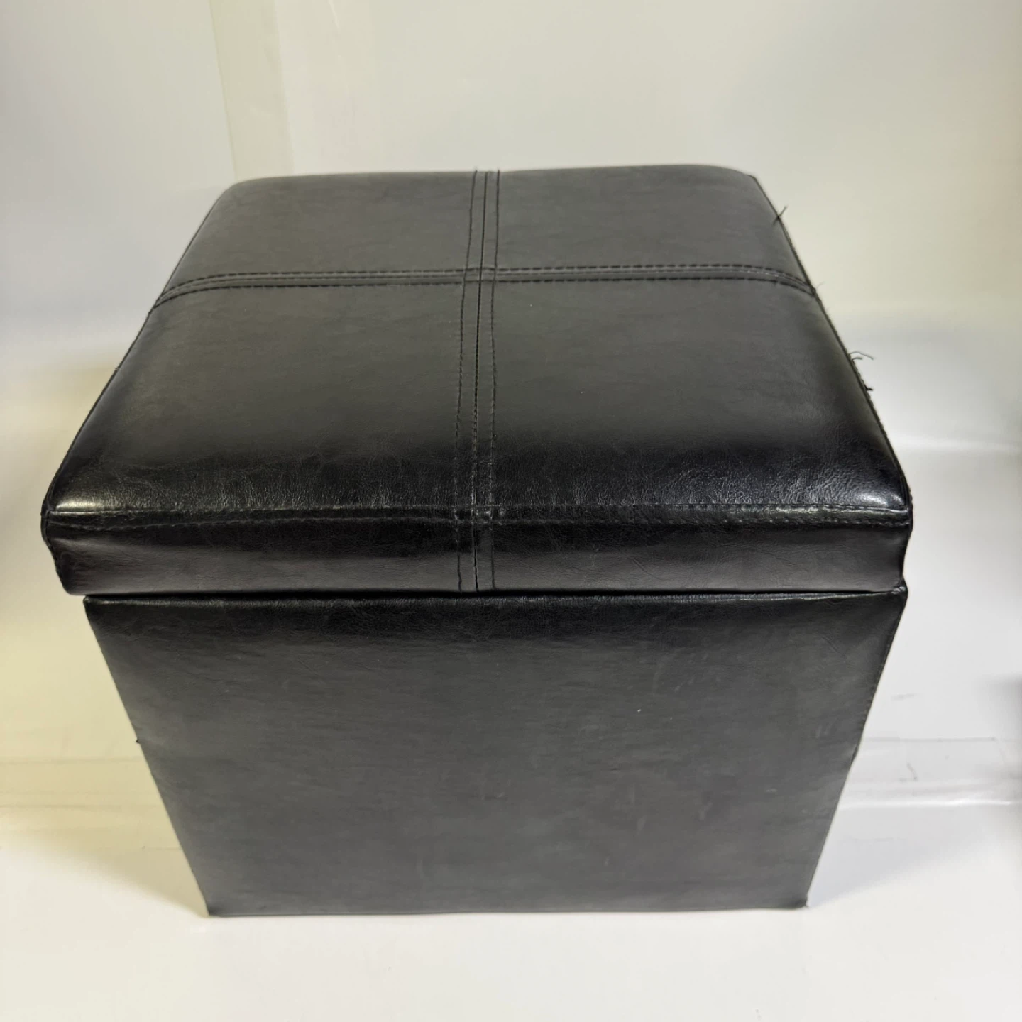 Black Faux Leather Storage Ottoman Footrest - photo 5