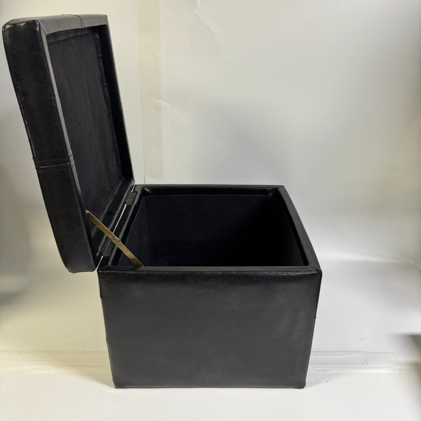 Black Faux Leather Storage Ottoman Footrest - photo 2