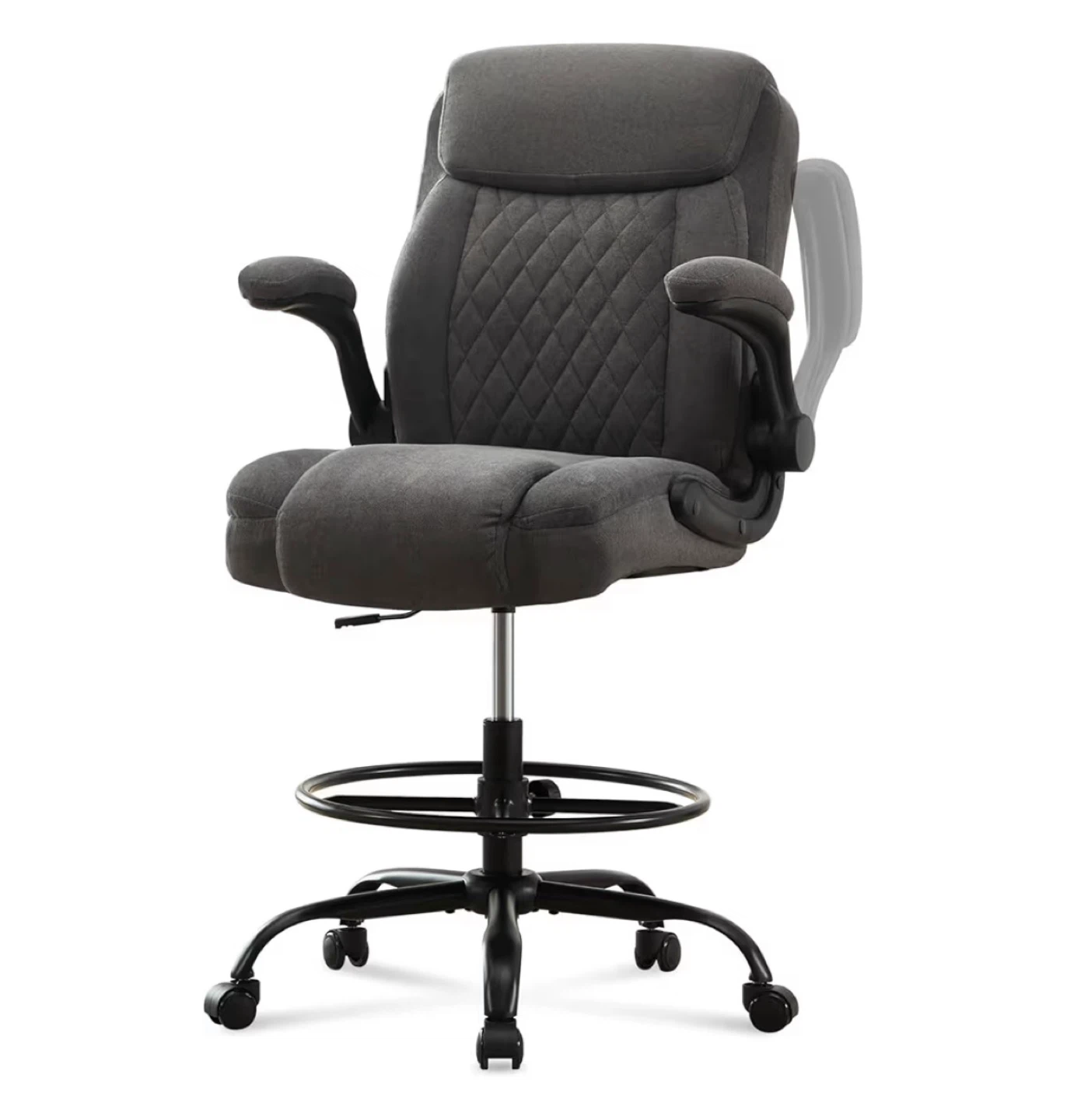 Gray Fabric Drafting Chair with Footrest