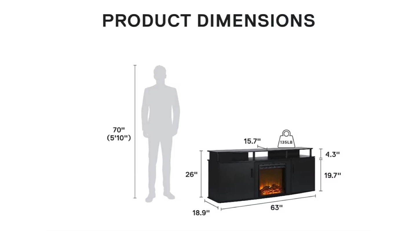 Black TV Stand with Electric Fireplace Heater - photo 2