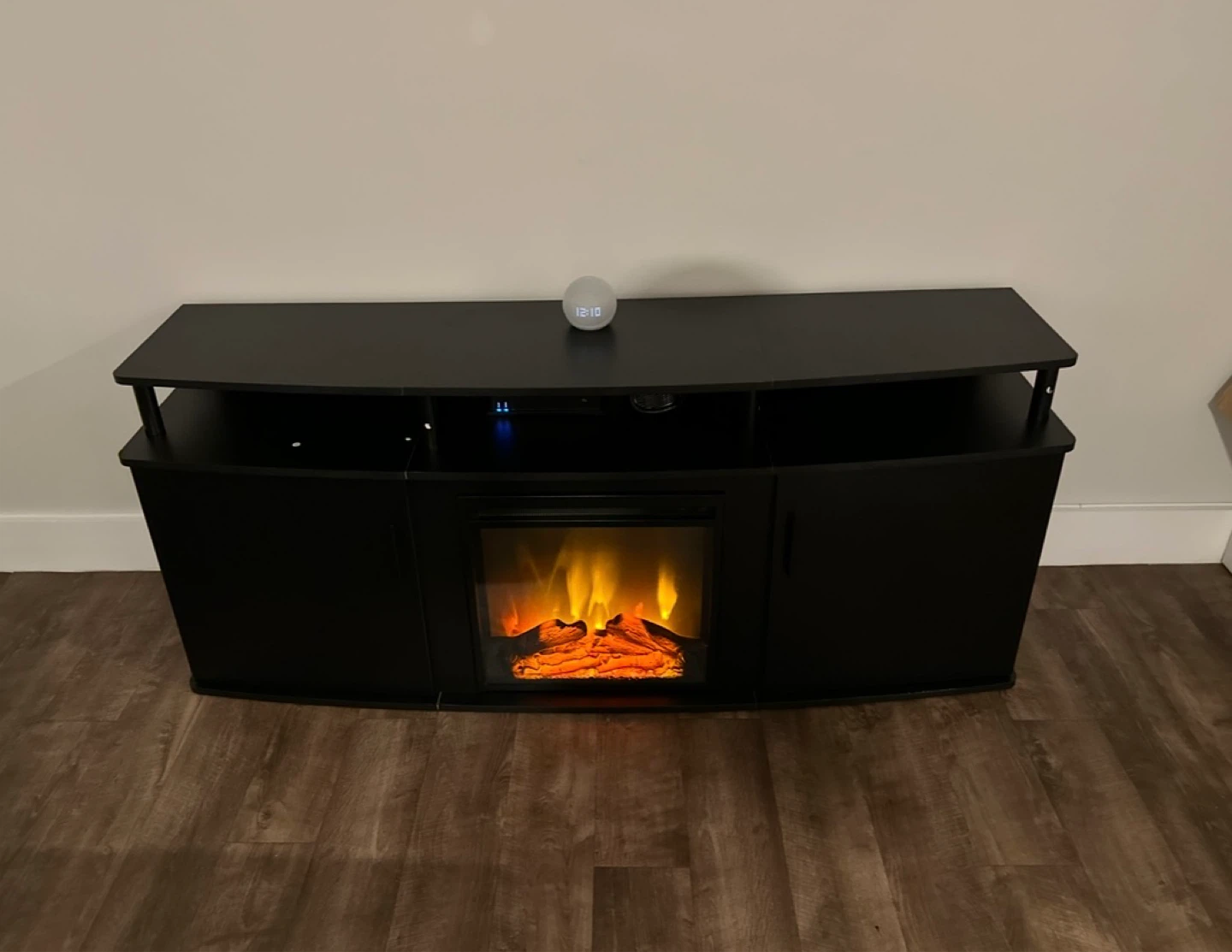 Black TV Stand with Electric Fireplace Heater