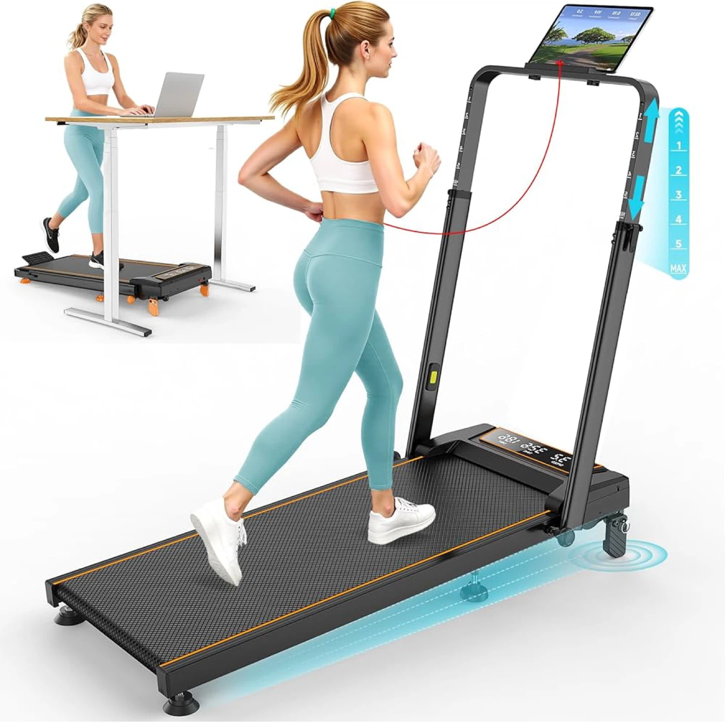 Compact Folding Treadmill with Adjustable Handlebar