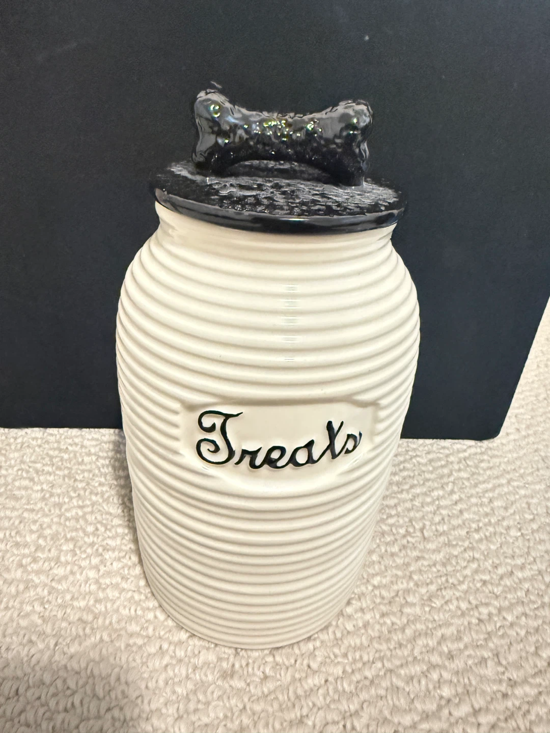 Pet Ceramic "Treats" Jar with Bone Lid