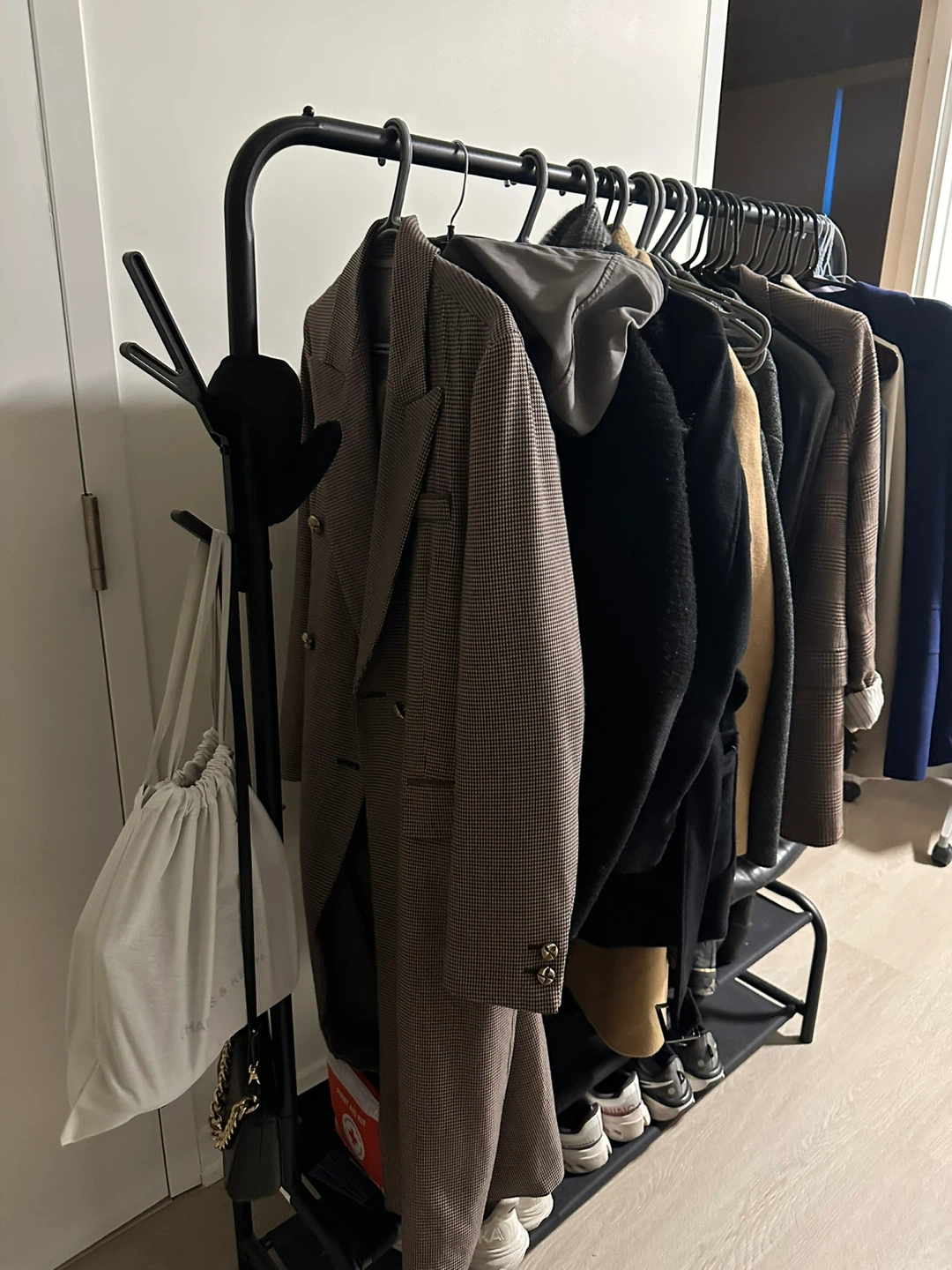 Black Metal Garment Rack with Shoe Shelf