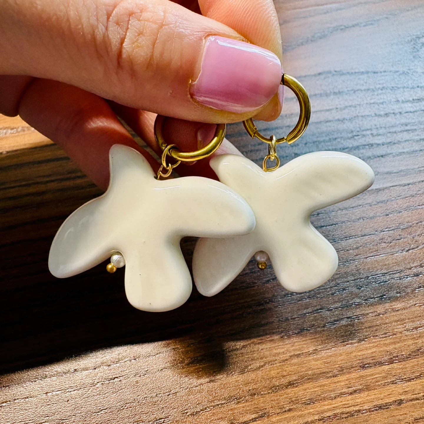 Bird Earrings Ceramic Porcelain Dove Gold Hoop Dangle Jewelry