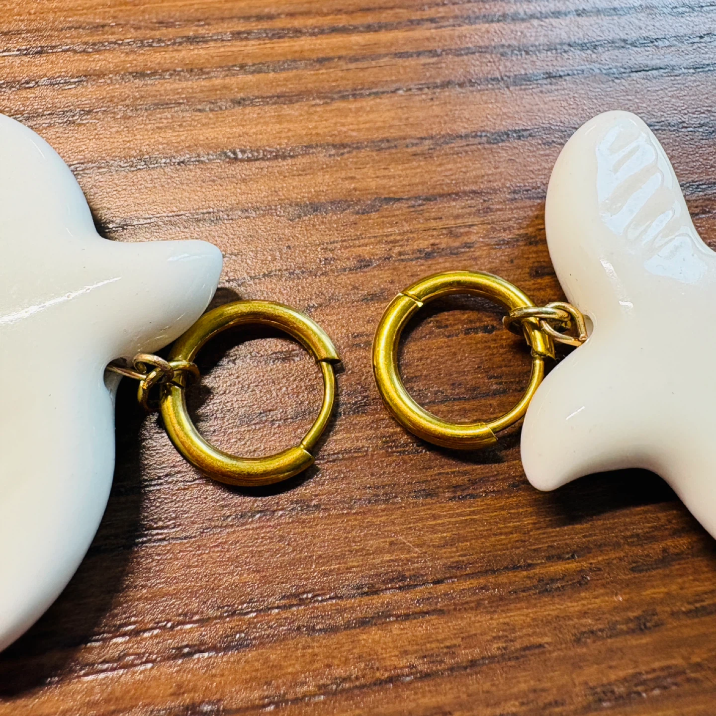 Bird Earrings Ceramic Porcelain Dove Gold Hoop Dangle Jewelry - photo 3