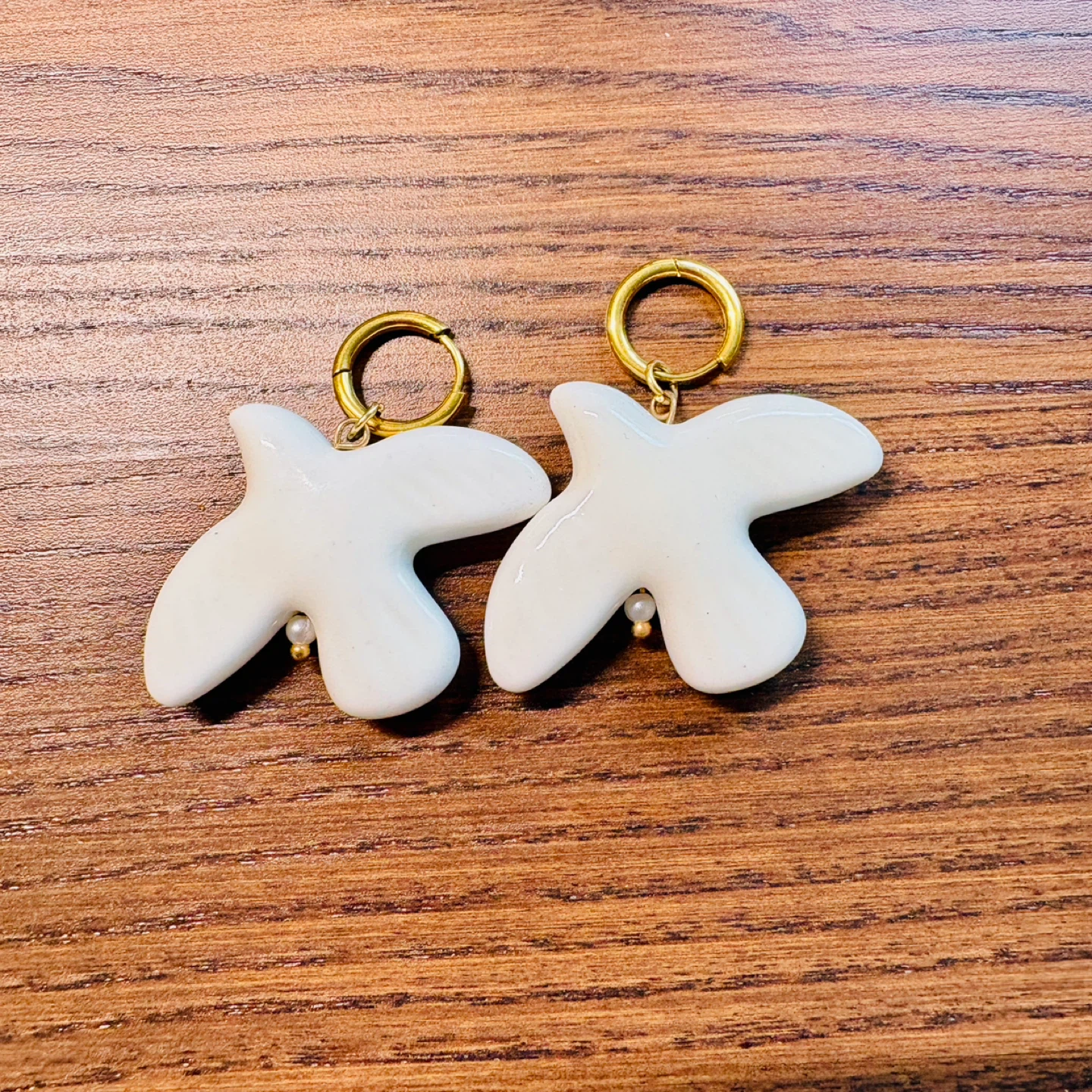 Bird Earrings Ceramic Porcelain Dove Gold Hoop Dangle Jewelry - photo 2
