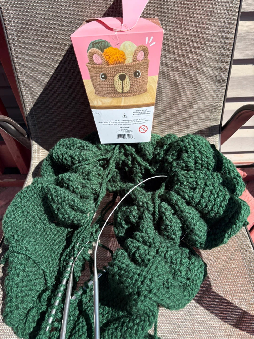 Green Knitting Yarn with Needles and Pattern Sheet