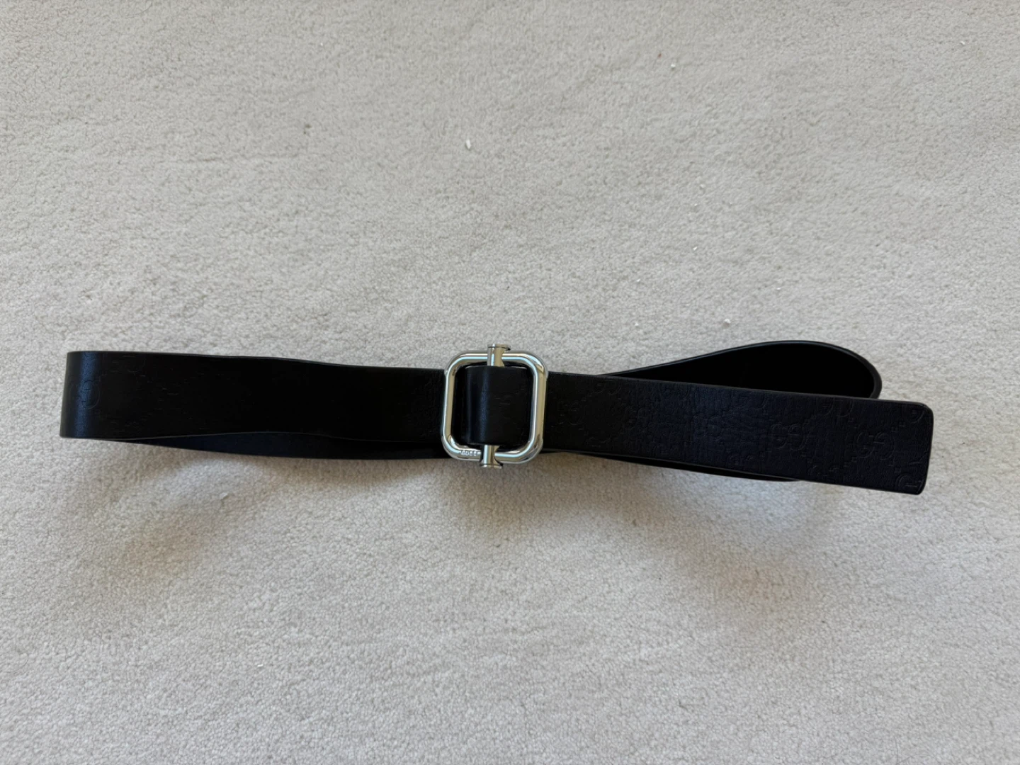 Black Gucci Belt with Silver Buckle