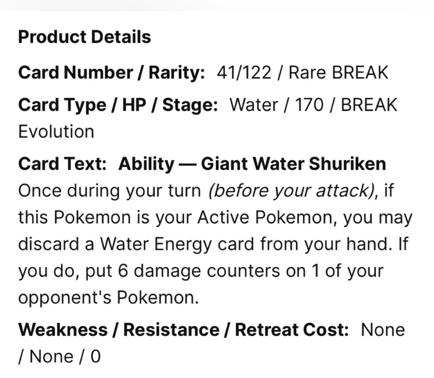 Pokémon Card Greninja Break 41/122 XY Breakpoint Holo TCG - photo 5